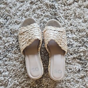 SO Women's Cream Woven Mules